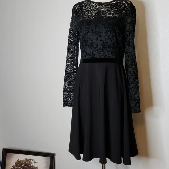 NEW Ralph Lauren Lace Bodice Dress Fit & Flare Long Sleeve Elegant Designer Chic - Picture 12 of 15